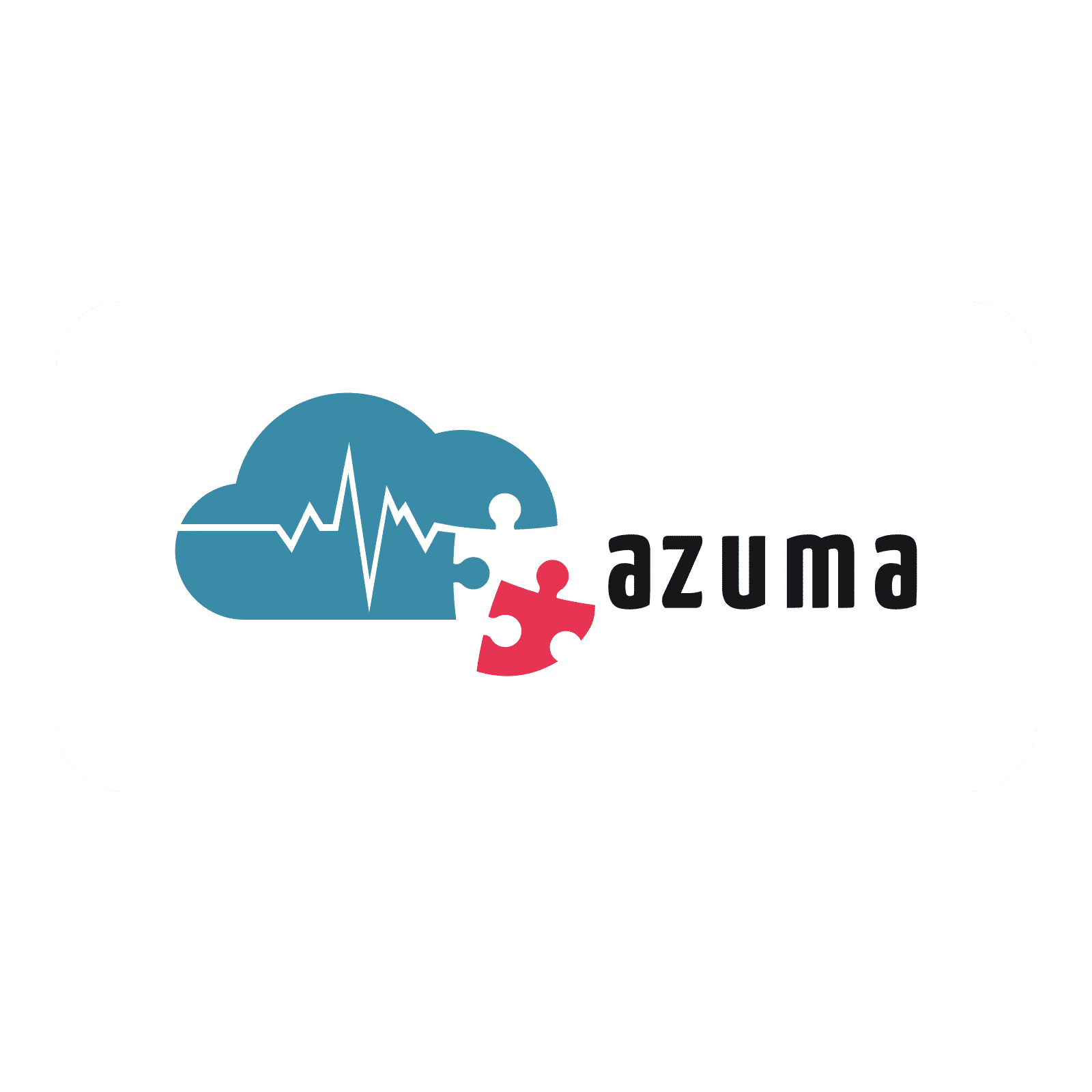 Dieses Bild zeigt das Logo von Azuma mit einer Wolke, Herzschlag‑Linie und rotem Puzzleteil neben dem Schriftzug azuma. DiGA Entwicklung Pharma Companion Apps und Digital Therapeutics (DTx)